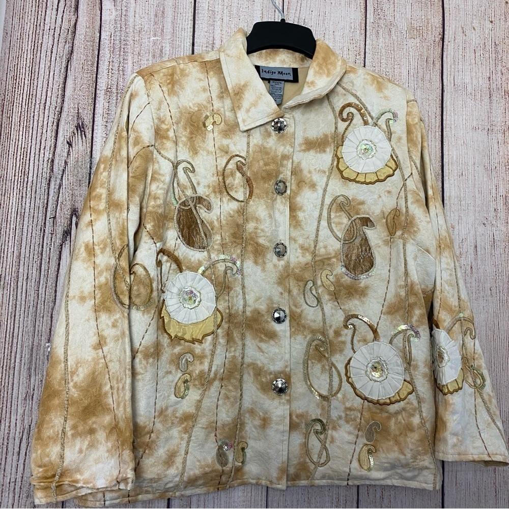 Vintage 90s Womens Indigo Moon Fairy Grunge Patchwork Bohemian Jacket Size 1X - Picture 3 of 12